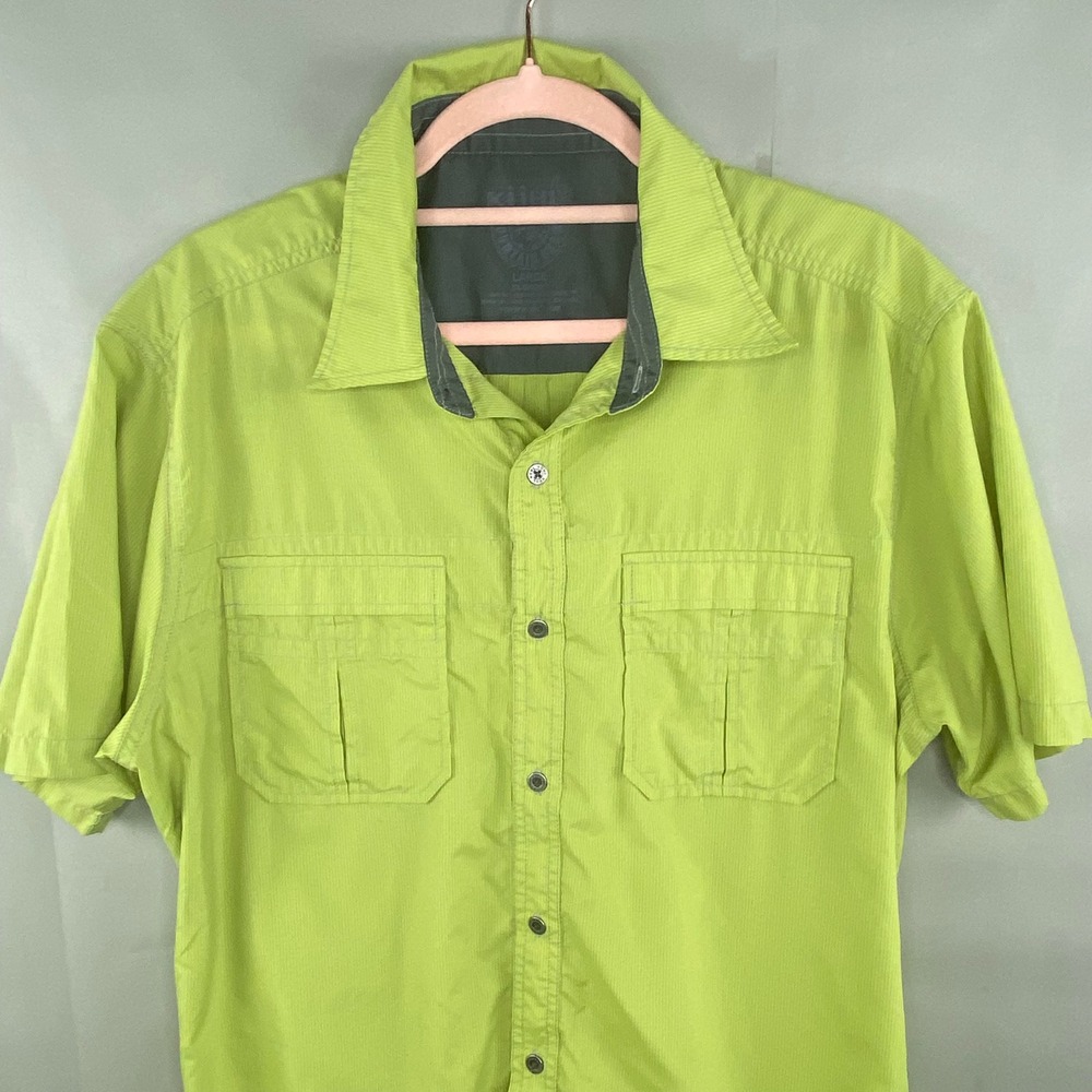 Kuhl Eluxur Button Up Shirt Mens Large Green Short Sleeve Gorpcore Hiking - Picture 2 of 14